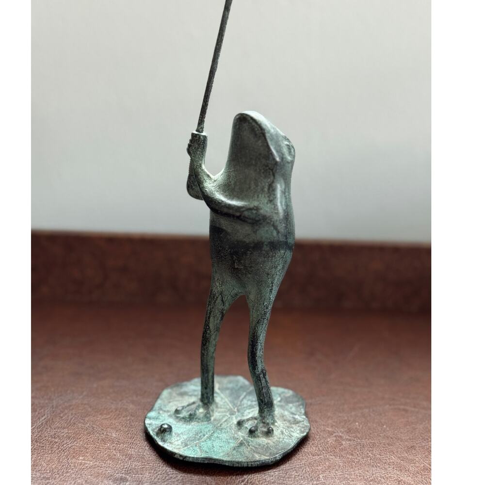 Vintage SPI Solid Brass Frog Golfer Statue Made in Korea Patina Figurine